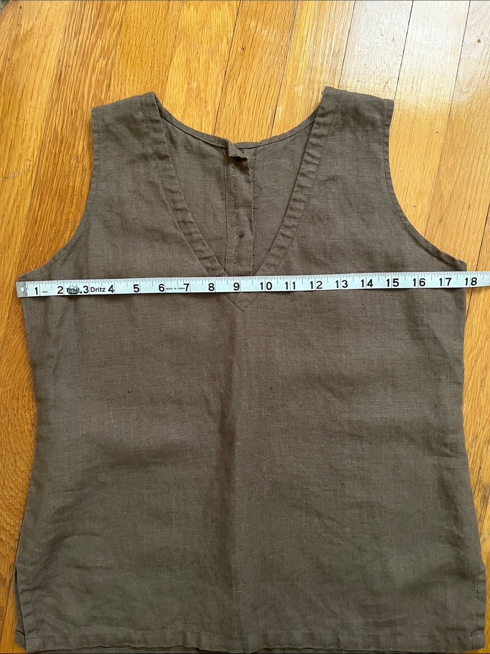 Brown Handmade V-Neck Full Button Linen Sleeveless Blouse Top XS/ S - Picture 5 of 11